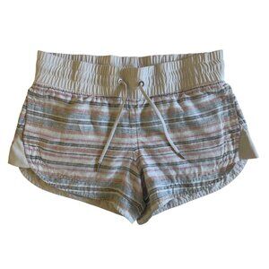 Athleta Womens 6 Linen Striped Elastic Waistband Running Shorts With Drawstring